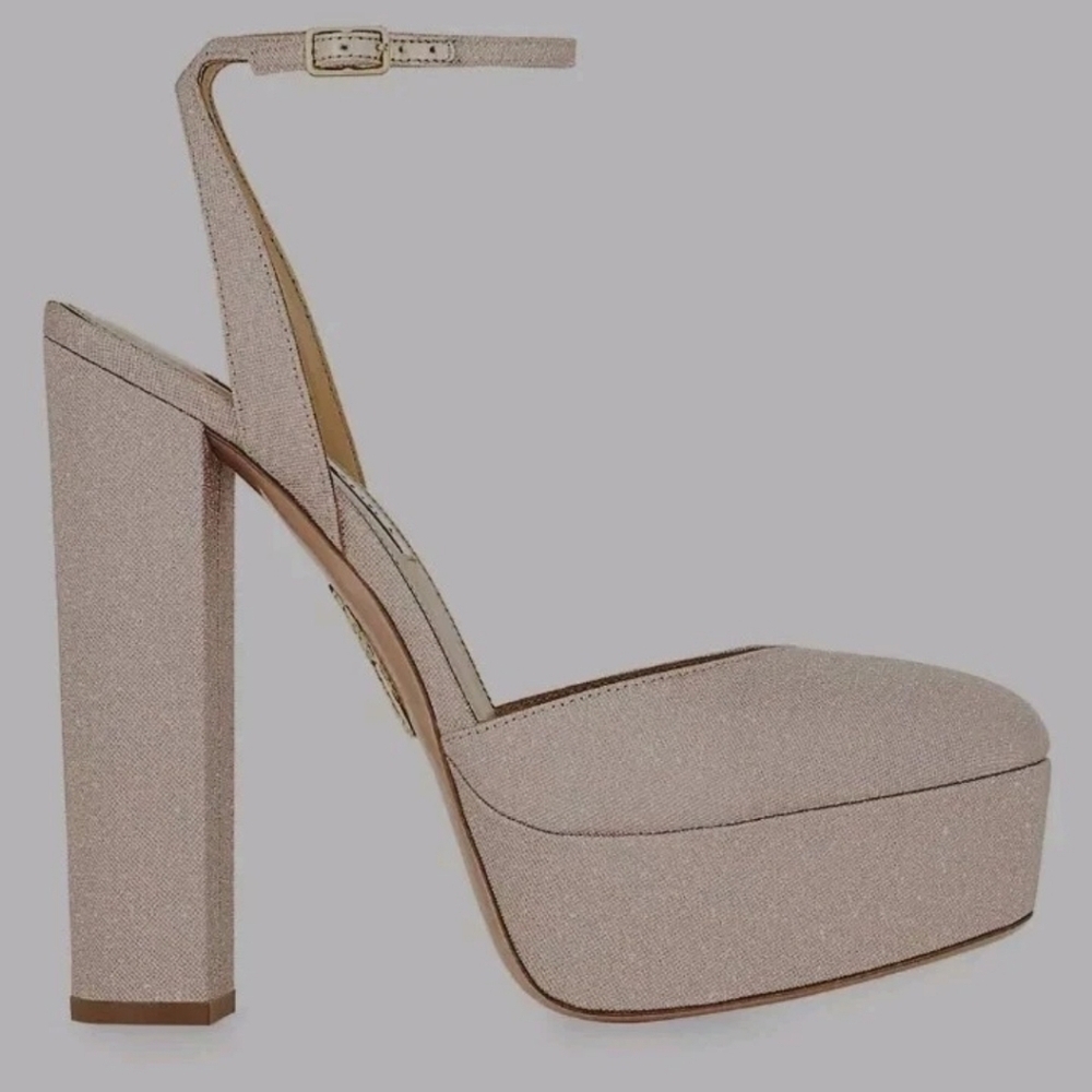 $950 Aquazzura Gold Pumps Sz 11 Women So High Plateau 140MM New Block Heel - Picture 2 of 9